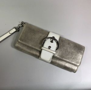 Coach Gold Suede and White Leather Wristlet